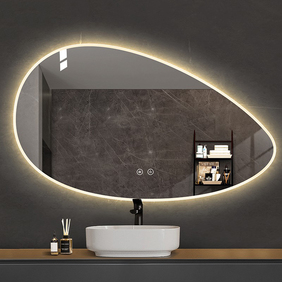 Асиметрично огледало за баня с нагревател и LED светлина 100х60см
